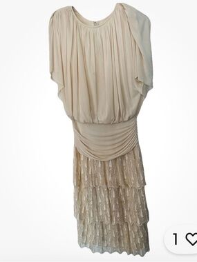 VTG Lizzy & Johnny Lucero Cream Dress Lace Skirt Draped Waist Neiman Marcus 10
